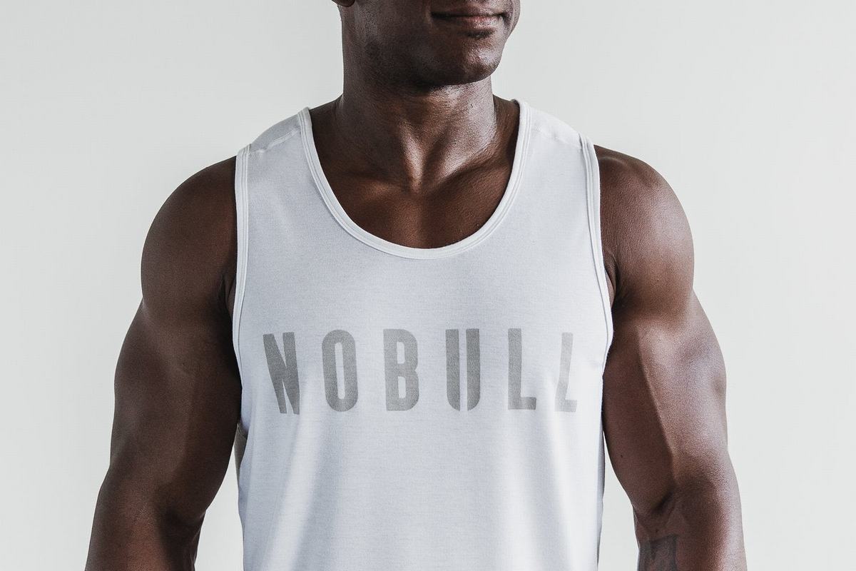 Nobull Men's Tank Tops White | Australia (RG7340)